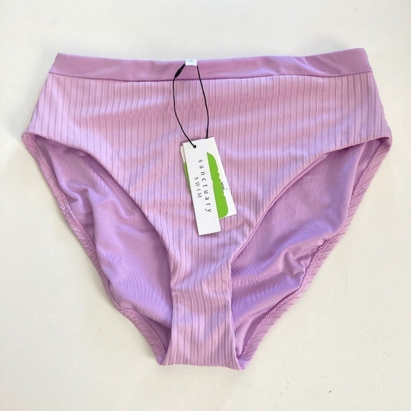 NWT Sanctuary Anthropologie Banded High Leg Ribbed Purple Bikini Bottoms Sz M - Picture 1 of 7